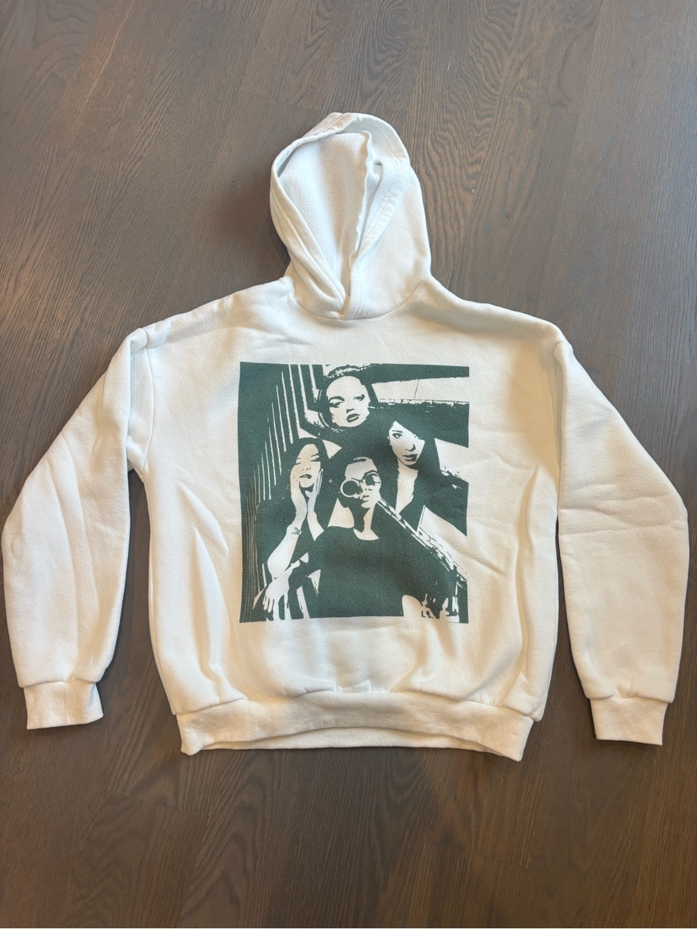 Edikted Off White Hoodie with Dark Green Graphic